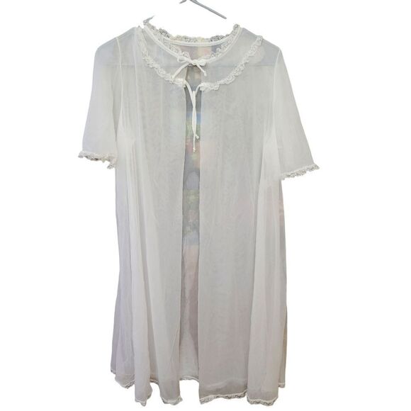 Gilead 90's Vtg Nylon And Lace Short Sleeve Grannycore Fairy Robe Sz Md - Picture 1 of 10